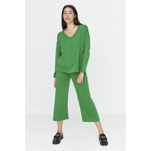Trendyol zelená oversized pletená souprava topu a kalhot. obraz