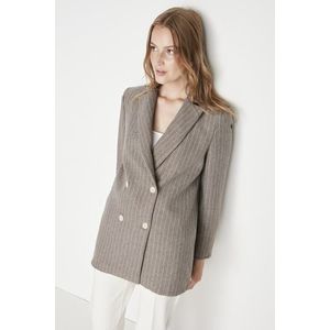 Trendyol Brown Regular Lined Double Breasted Closure Striped Woven Blazer Jacket obraz