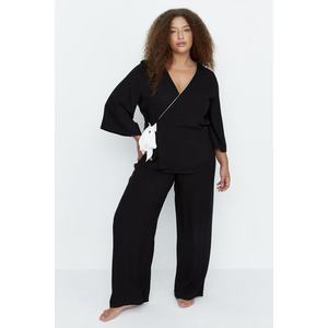 Trendyol Curve Black Double Breasted Collar Tied Woven Pajamas Set obraz