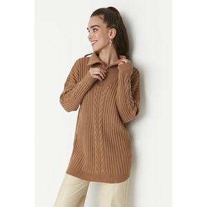 Trendyol Camel Thessaloniki Pletený pletený svetr na zip obraz