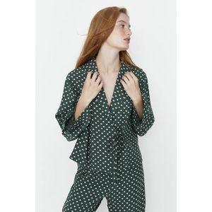 Trendyol Green Heart Patterned Tie Detailed Shirt-Pants Woven Pajama Set obraz