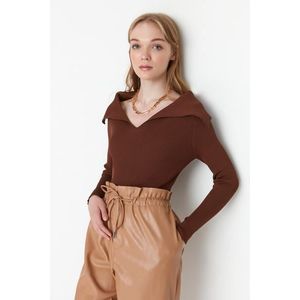 Trendyol Brown Collar Detailní pletený svetr obraz