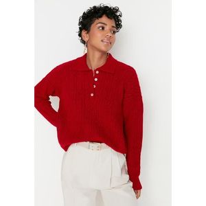 Trendyol Red Wide Fit Měkký texturovaný pletený svetr obraz