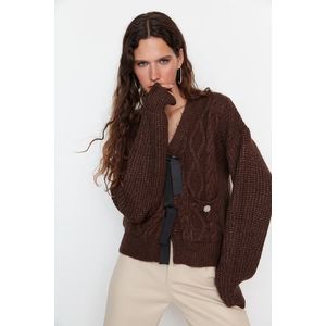 Trendyol světle hnědý měkký texturovaný pletený svetr z pleteného vlasu obraz