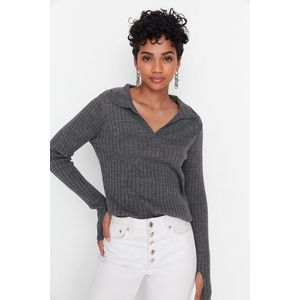 Trendyol Anthracite Polo Collar Knitwear Sweater obraz