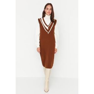 Trendyol Brown Color Block Knitwear Dress obraz