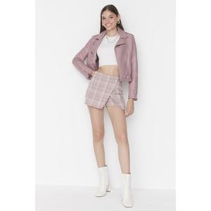 Trendyol Pink High Waist Tweed Woven Shorts Skirt obraz