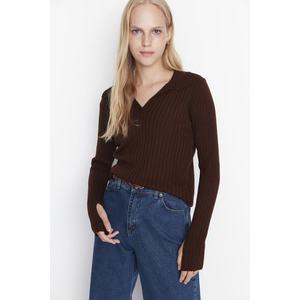 Trendyol Brown Polo Collar Knitwear Sweater obraz