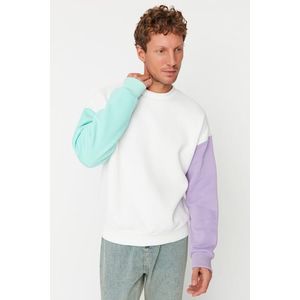 Trendyol Ecru Men's Oversize/Wide Cut Crew Neck Paneled Sweatshirt obraz