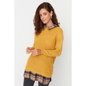 Trendyol hořčicová ozdoba detailního pleteného svetru obraz