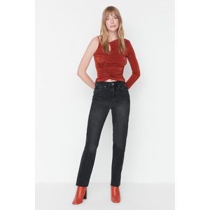 Trendyol Černé rozparkové džíny s vysokým pasem obraz