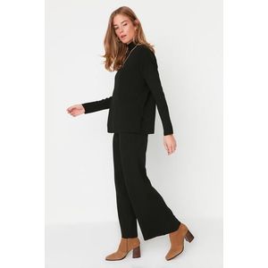 Trendyol Black Top-Upper Set with Wide Fit and Basic Trousers, Knitwear obraz