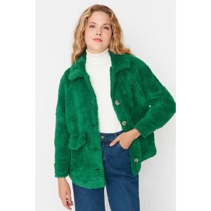 Trendyol zelený nadměrný kapesní detailní plyšový kabát obraz