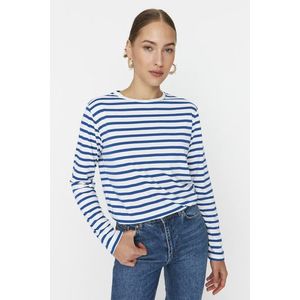 Trendyol Navy Blue Striped Regular/Normal fit Basic Crew Neck Knitted T-Shirt obraz