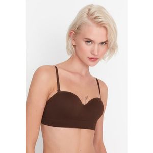 Trendyol Dark Brown Seamless/Seamless Coated Detachable Strapless Knitted Bra with Strap obraz