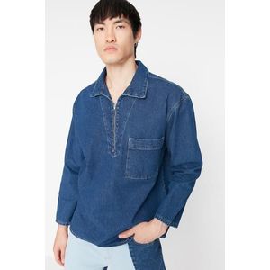 Trendyol námořnicky modrá pánská oversized džínová košile na zip obraz