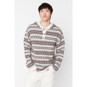 Trendyol béžový pánský oversize široký pletený svetr s kapucí a žakárovým vzorem. obraz