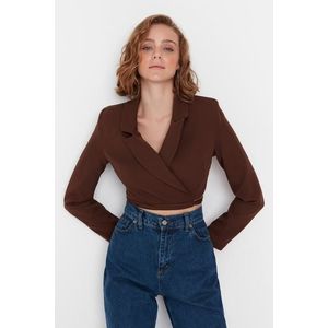 Trendyol Brown Crop Weave Lined Double Breasted Closeup Blazer Jacket obraz