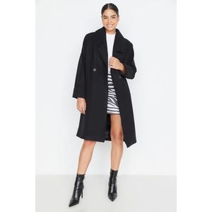 Trendyol Black Oversized Wide Collar Detailní razítkovaný kabát obraz