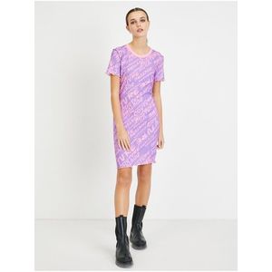 Světle fialové vzorované pouzdrové šaty Versace Jeans Couture obraz