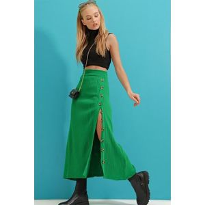 Dámská zelená pletená sukně s knoflíky ve stylu Trend Alaçatı obraz