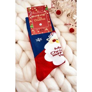 Pánské vánoční bavlněné ponožky se Santa Clauses Námořnická modrá a červená obraz