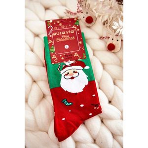 Pánské vánoční bavlněné ponožky se Santa Clauses zelenými a červenými obraz