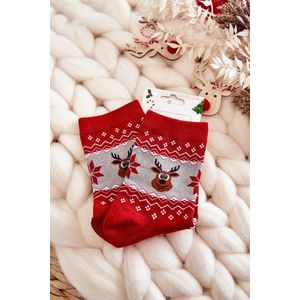 Dámské vánoční ponožky lesklé sobově Červená a šedá obraz