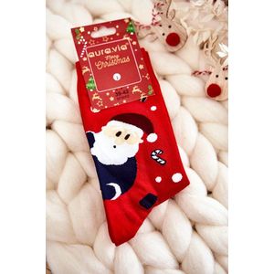 Pánské vánoční bavlněné ponožky s Santa Clausem a soby červene obraz