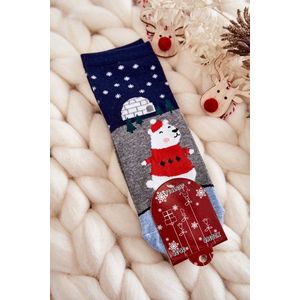 Dámské Ponožky Vánoční Vzory S Plyšovým Medvídkem A Iglú Šedo-Navy obraz