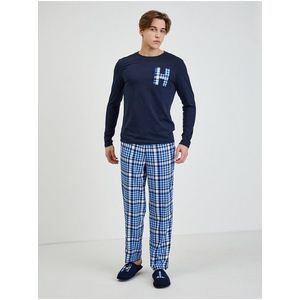 Tommy Hilfiger Sada pánského kostkovaného pyžama a pantoflí v modré barvě Tommy - Pánské obraz