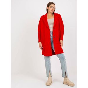 Dámský červený kabát z alpaky s kapsami od Eveline obraz