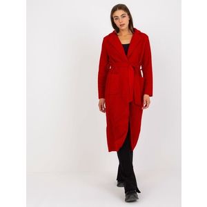 Merve OH BELLA červený plyšový maxi kabát s páskem obraz
