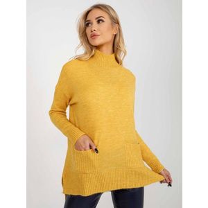 Žlutý dlouhý oversize svetr s kapsami obraz