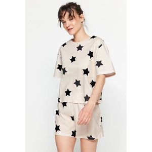 Trendyol světle růžová 100% bavlněná souprava pyžama s hvězdným vzorem - tričko a šortky obraz
