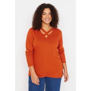 Trendyol Curve Orange Límec Detailní pletený svetr obraz