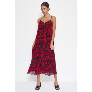 Trendyol Red Floral Print Straight Cut Maxi Woven Chiffon Lined Woven Dress obraz