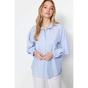 Trendyol Blue Striped Oversize/Creature Woven Shirt obraz