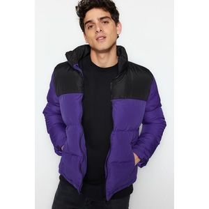Trendyol Pánský fialový kabát s vysokým výstřihem Color Block Coat obraz