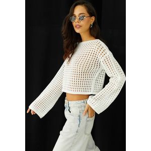 Cool & Sexy Women's White Spanish Short Knitwear with Openwork Sleeves obraz