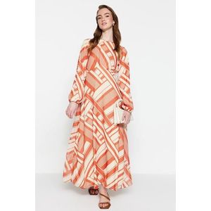 Trendyol Orange Geometric Pattern Lined Woven Chiffon Dress obraz