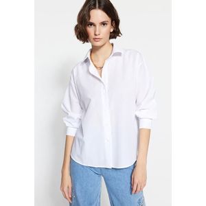 Trendyol Ecru Back Buttoned Oversize/Wide Fit Woven Shirt obraz