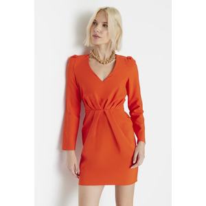 Limitovaná edice Trendyol Oranžové nabírané tkané šaty obraz