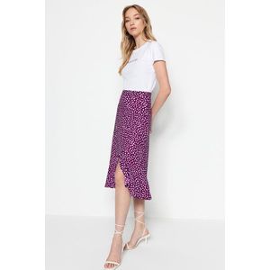 Trendyol Purple Printed High Waist Midi Elastic Knitted Skirt with Ruffles and Ruffles obraz