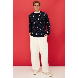 Trendyol Navy Regular Fit Crew Neck Christmas Jacquard Knitwear Sweater obraz