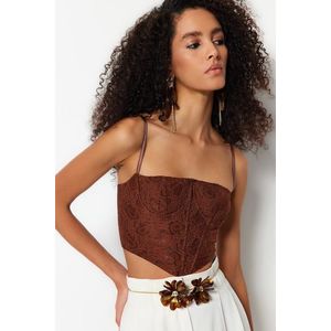 Trendyol Brown Crop Lined Corset Detail Aggravated Lace Bustier obraz