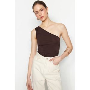 Trendyol Brown Pull-Detail Fitted/Slippery Knitted One-Shoulder Blouse obraz