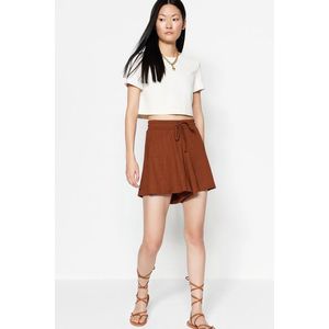 Trendyol Brown Relaxed Fit Regular Waist Wrap/Textured Knitted Shorts obraz