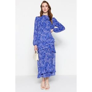 Trendyol modrá květinová sukně volánková podšívka tkané šifonové šaty obraz
