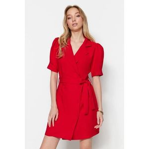 Trendyol Red Lacing Detail Dvouřadé mini tkané šaty obraz